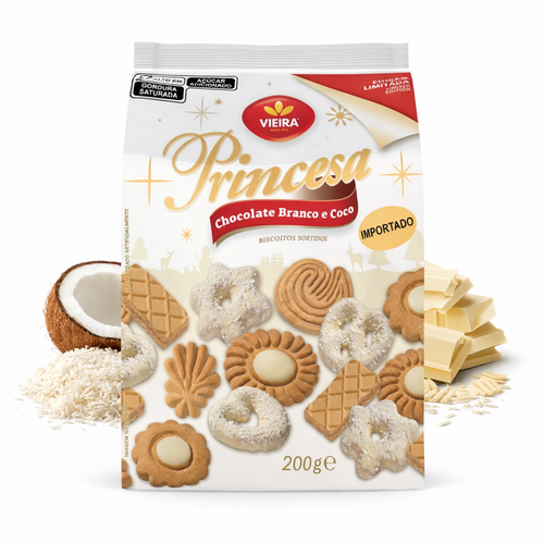 Biscoito Vieira Princesa Assorted Chocolate Branco E Coco 200G
