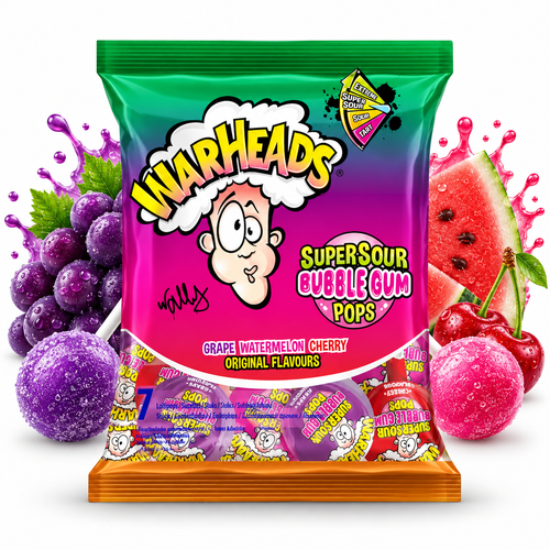 Warheads Pops Grape Watermelon Cherry 105G