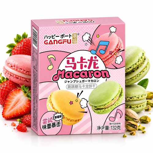 Biscoito Macaron Com Recheio Sabor Morango 132G