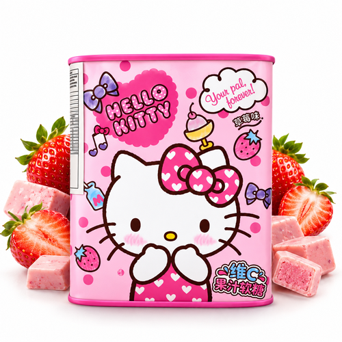 Bala De Goma Lata Hello Kitty Morango Com Vitamina C 106G
